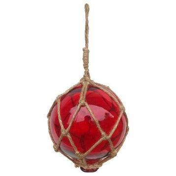 Red Japanese Glass Ball Fishing Float With Brown Netting Decoration Christmas, 4