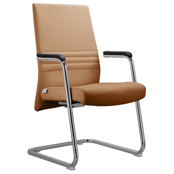 LeisureMod Aleen Office Chair With Upholstered Seat & Metal Armrest, Acorn Brown