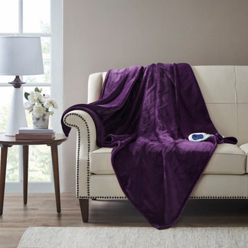 Beautyrest Heated Microlight to Berber Throw, Purple