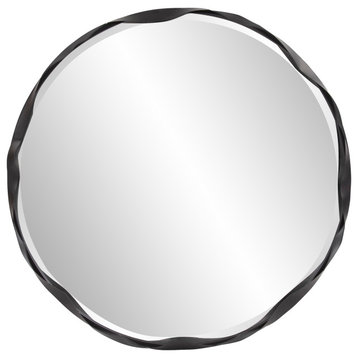 Ripley Matte Black Round Mirror, Modern, Metal, 35 X 35