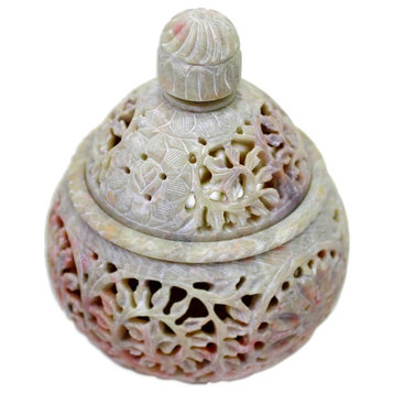Floral Cream Soapstone Decorative Jar