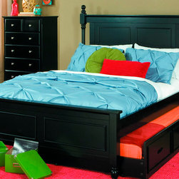 1356TPRBK-1R MORELLE COTTAGE KIDS BLACK WOOD TWIN CAPTAIN BED TRUNDLE - Kids Beds