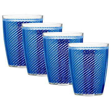 Kraftware Fishnet Double Wall Glasses, Blue, 14 oz, Set of 4