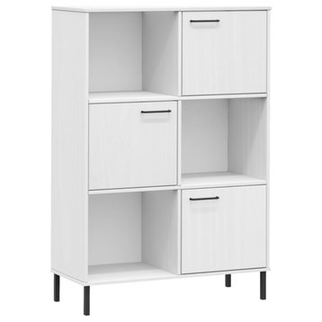 vidaXL Bookcase With Metal Legs White 35.4"x13.8"x50.6" Solid Wood