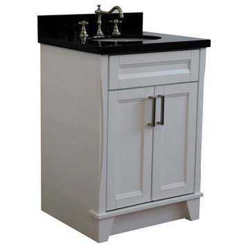 25" Single Sink Vanity, White Finish With Black Galaxy Granite And Oval Sink
