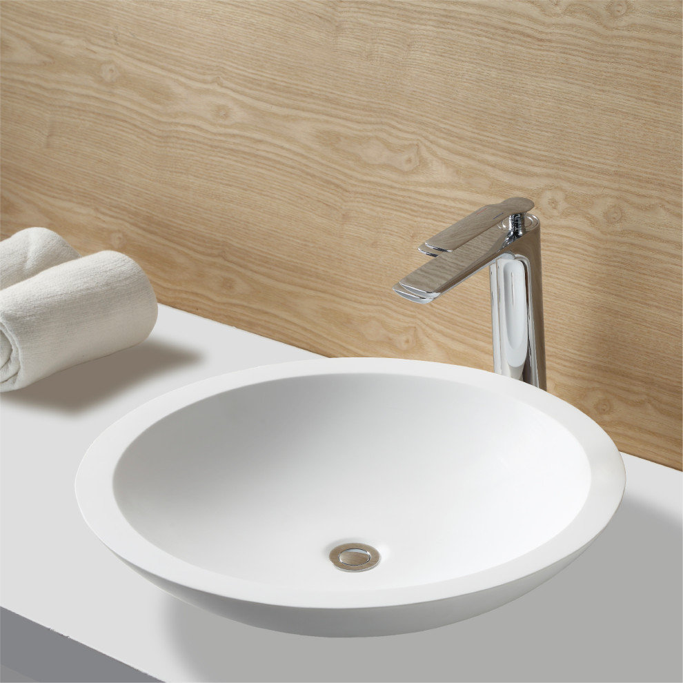 Karran Quattro QM162 Matte White Acrylic 19" Round Bathroom Vessel Sink