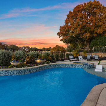 Custom Outdoor Living Pool Deck with Stamped Concrete & Turf