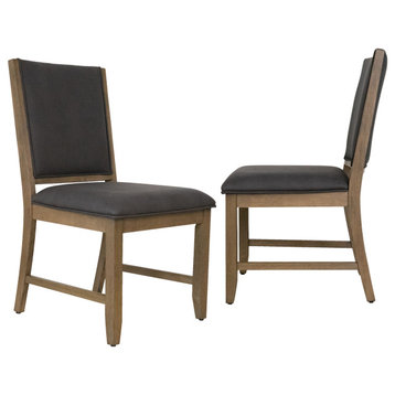 Upholstered Dining Chairs, Set of 2, Brown Acacia Wood