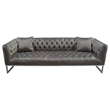 Crawford Tufted Sofa With Polished Metal Legs, Dusk Gray Velvet