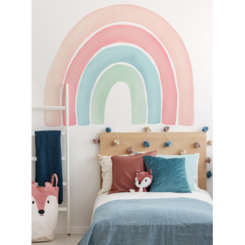 Watercolor Rainbow Vinyl Wall Sticker - Peel and Stick, Coral, Large 59"w X 48"h
