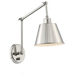 Crystorama - Crystorama MIT-A8021-PN 1 Light Wall Mount in Polished Nickel with Steel - The functional and fashionable Mitchell task light is versatile enough to fit into any interior. Stylish, modern and minimal, the fixture features a tapered metal shade and round beveled backplate, powered by a dimmable switch to adjust brightness and can be hardwired or plugged into your outlet. Designed to direct light where you need it most, this fixture is both sleek and contemporary, allowing its design to be incorporated easily into any home decor.