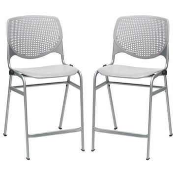 Home Square Plastic Counter Stool in Light Gray - Set of 2