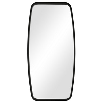 Rectangular Metal Frame Mirror With Curved Edges, Black