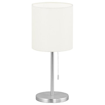 1x60W Table Lamp w/ Aluminum Finish & White Fabric Shade