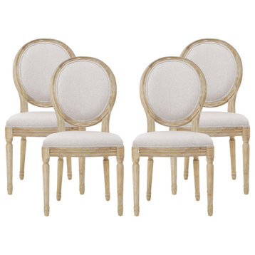 Jerome French Country Dining Chairs, Set of 4, Beige/Natural, Fabric, Rubberwood