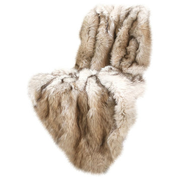 Luxe Faux Fur Throw Blanket, Champagne Fox, 58"x36"