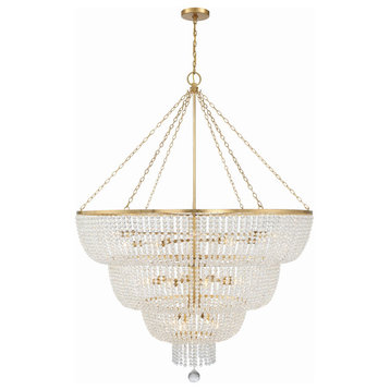Rylee 32-Light Antique Gold Chandelier, Hand Cut Faceted Beads