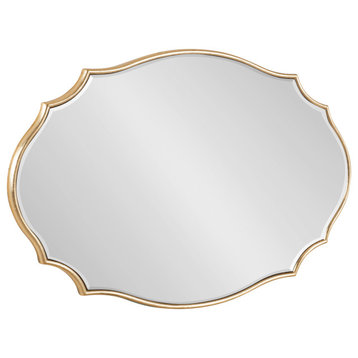 Leanna Scalloped Oval Wall Mirror, Gold, 18x24