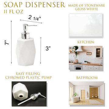 Bathroom Soap and Lotion Dispenser Diamond Stoneware White, White