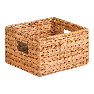 2 Pack Water Hyacinth Storage Baskets with Handles, Wicker Storage  Organizers for Shelves, Decorative Bathroom Organization (14.5 x 10.5 x 4  In)