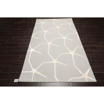 5'x8' Hand Tufted Wool Designer Oriental Area Rug, Gray, Ivory Color