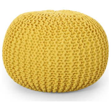 Barwick Nahunta Modern Knitted Cotton Round Pouf, Yellow