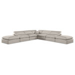 Meridian Furniture - Comfy Upholstered L-Shaped Modular Sectional, Beige, 7-Piece: 4 Armless Chair, 1 Corner Chair, 2 Ottoman, Linen Textured Fabric - Give your space a whole new look with this beige Comfy linen textured fabric sectional. This handsome sectional fits nicely with other items in the Comfy collection and is a versatile seating option designed for adaptability, comfort and style. Wrapped in rich beige durable linen textured fabric upholstery, this sectional offers a plush embrace of overstuffed down feather cushions, carefully crafted to deliver the highest level of comfort. The perfect seat for creating an oasis for relaxation, this sectional has thick foam surrounding its frame for added support and coziness.