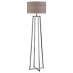 Uttermost - Uttermost Keokee Polished Nickel Floor Lamp - Slightly Tapered In Stature These Triangular Shaped Legs Are Crafted Out Of Polished Stainless Steel. The Round Hardback Drum Shade Is A Textured Taupe Gray Linen Fabric.