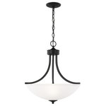 Sea Gull Lighting - Sea Gull Lighting Geary Medium 3 Light Pendant, Black/Satin Etched - The Sea Gull Lighting Geary three light indoor pendant in midnight black supplies ample lighting for your daily needs, while adding a layer of today's style to your home's decor. Adaptability takes center stage with the Geary Collection. This series of traditional up-light pendants, semi-flush and flush-mount fixtures feature decoratively bowed arms and constructed of rectangular steel tubing. Geary is a true cross-collection piece, offered in four beautiful finishes Blacksmith, Brushed Nickel, Burnt Sienna and Heirloom Bronze. The Geary has a universal appeal matching 24 different Sea Gull Lighting interior collections. Offering subtle style with practical design, Geary is at home in almost any room. The fixtures have a fluid movement with a traditional look to complement a wide range of decor.