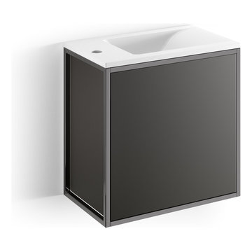 Wall Mounted Single Sink Bathroom Vanity Walnut/ Black