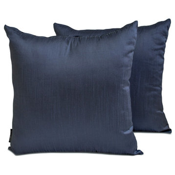 Art Silk Plain & Solid Set of 2, 14"x14" Throw Pillow Cover-Midnight Blue Luxury