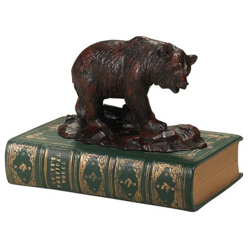 Bear on Rocks With Green Book Sculpture