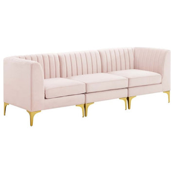 Modway Triumph 3-Seater Channel Performance Velvet Tufted Sofa in Pink