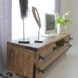 Stockton Reused Scaffolding Media Unit with Drawers & steel handle on Castors - Storage Cabinets