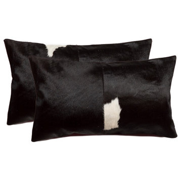 HomeRoots 12" x 20" x 5" Black And White, Cowhide Pillow 2-Pack