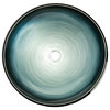 Silver and Blue Rings Glass Vessel Sink for Bathroom, 16.375 Inch