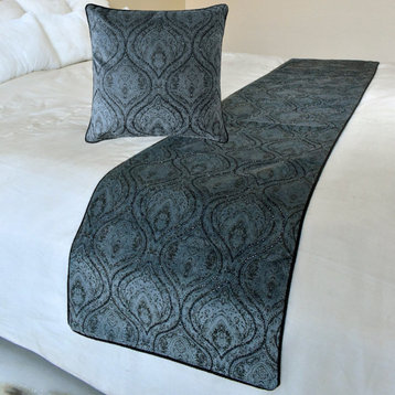 Decorative Gray Suede Twin 53"x18" Bed Runner, Damask, Victorian - Beatrice