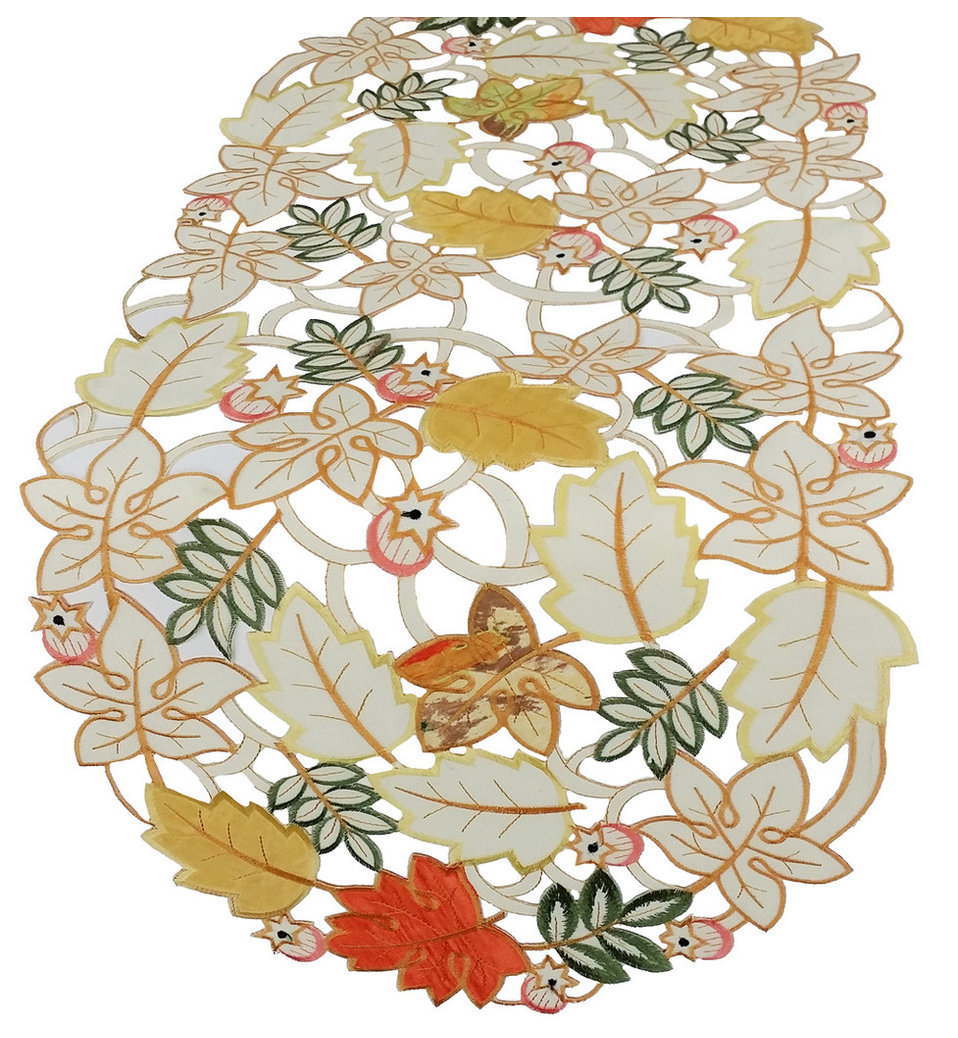 Harvest Splendor Embroidered Cutwork Fall Table Runner, 15'x70 ...