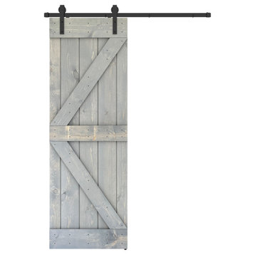 Solid Wood Barn Door, With Hardware Kit, Gray, 28x84"