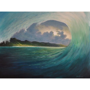 Tropical Seascape Beach Painting, breaking waves, original fine art painting