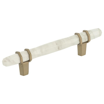Carrione Cabinet Pull, Marble White/Golden Champagne, 3-3/4" Center-to-Center