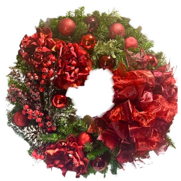 Christmas Wreath Holiday Shatterproof Ornaments, Red/Burgundy Peony 24”