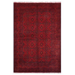 Bareens Designer Rugs - Antique Biljik Khal Mohammadi Sana Wool Rug 6'7" x 9'8" - Elegant Khal Mohammadi rugs made by skilled artisans of Northern Afghanistan using premium quality hand-spun wool and vegetable dyes are an exquisite addition to any decor. Meticulously hand-knotted using the age-old techniques of traditional Turkish or Ghiordes knots, these chic Khal Mohammadi rugs feature intricate designs with a warm color palette of deep reds, dark blues, and luxurious browns. The long-lasting mesmerizing hue in Khal Mohammadi rugs comes from the vegetable dyes made from madder root, indigo, and walnut husks that become more enchanting over time. The Biljilk Khal Mohammadi design showcases stylized floral motifs and a geometric pattern that draws inspiration from nature. The unique weaving style developed by influential rug weaver Khal Mohammad has resulted in rich colors, intricate patterns, and exceptional craftsmanship. Despite the scarcity of specific details about his early life and introduction to the craft, his techniques and designs have made an indelible mark on the world of rug craftsmanship, making these rugs a testament to his unparalleled skill and innovation. The intricate design and the dark hues exude an aura of dreamy serenity and undeniable luxury that will elevate the ambiance of any room.