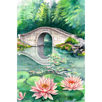 Tile Mural Kitchen Backsplash Waterlily Garden-VS by Val Stokes