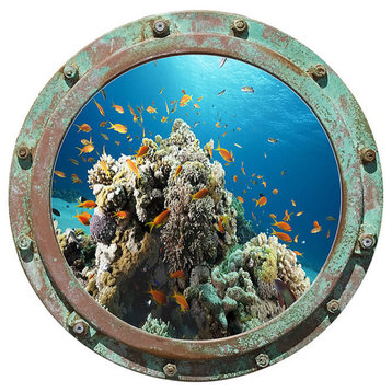 Undersea Porthole #4 One Piece Peel & Stick CANVAS Wall Mural