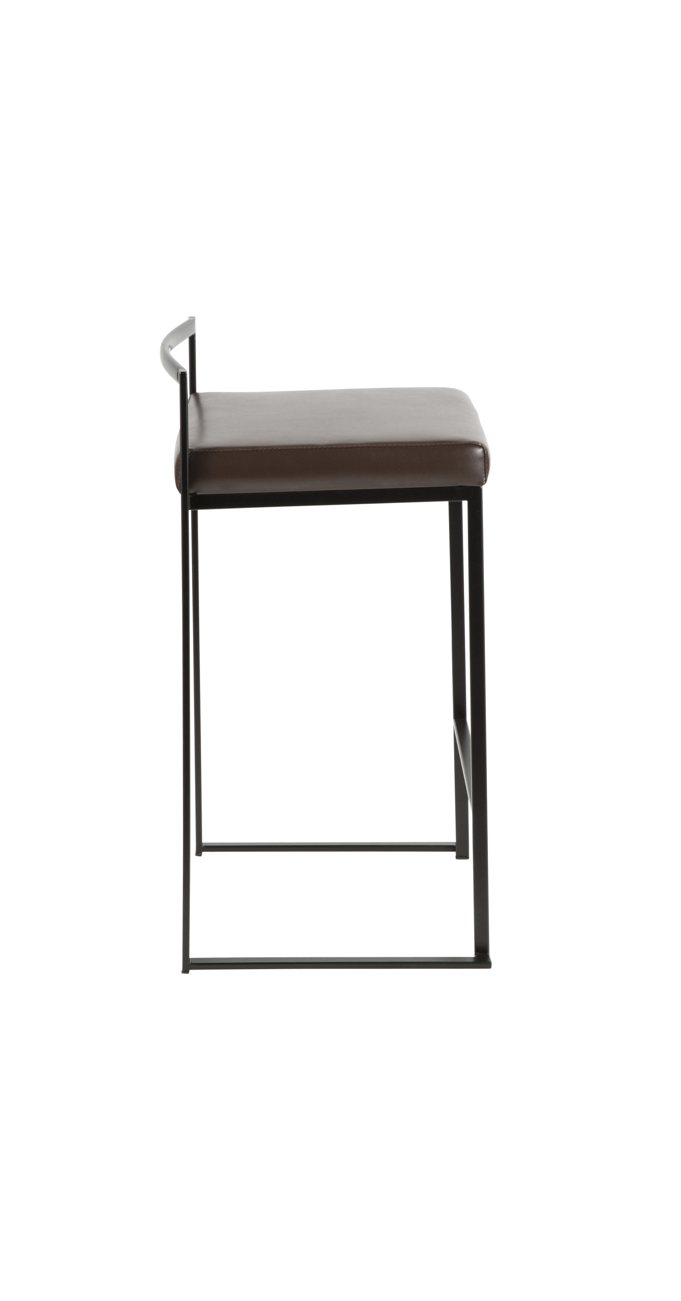 LumiSource Fuji Counter Stool Set of 2, Brown Faux Leather Cushion, Black Frame