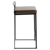 LumiSource Fuji Counter Stool Set of 2, Brown Faux Leather Cushion, Black Frame