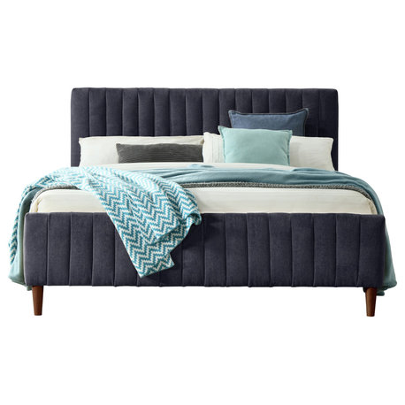 Omax Decor Spencer Upholstered Platform Bed, Blue, Queen