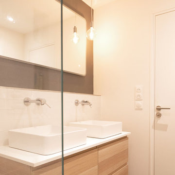 Rénovation d'un appartement en bleu et en bois à Paris - Projet Cimarosa