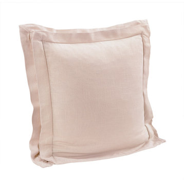 Luna Double Flanged Washed Linen Pillow, 20"x20", Blush